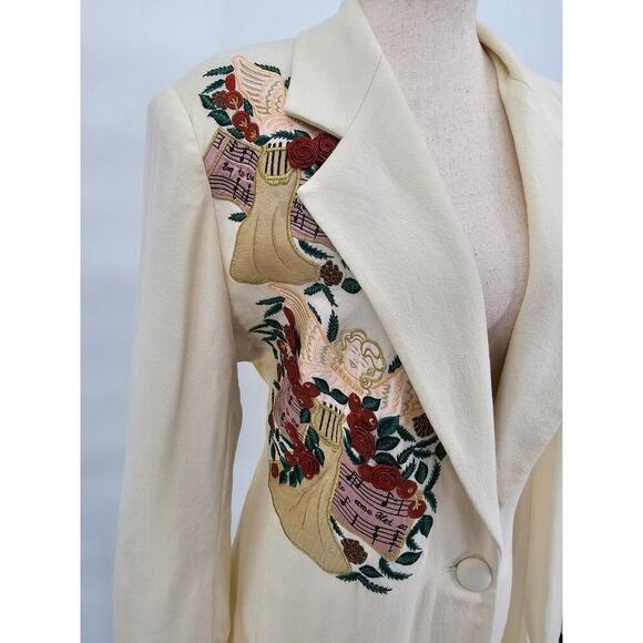 Unique Jenna Size 14 Ivory "Let the Earth Rejoice" Christmas Wool Blazer *Flaws - Picture 2 of 13